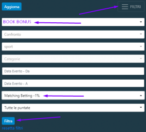 Matched betting filters